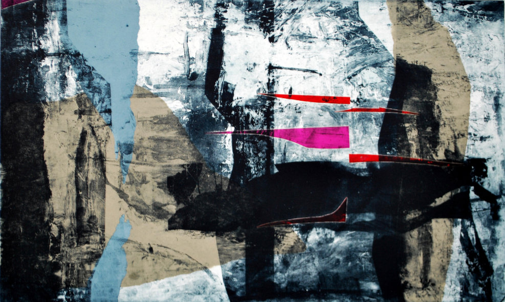 Entzerrung, 2017 | Tiefdruck mit Collage | 30 x 50cm