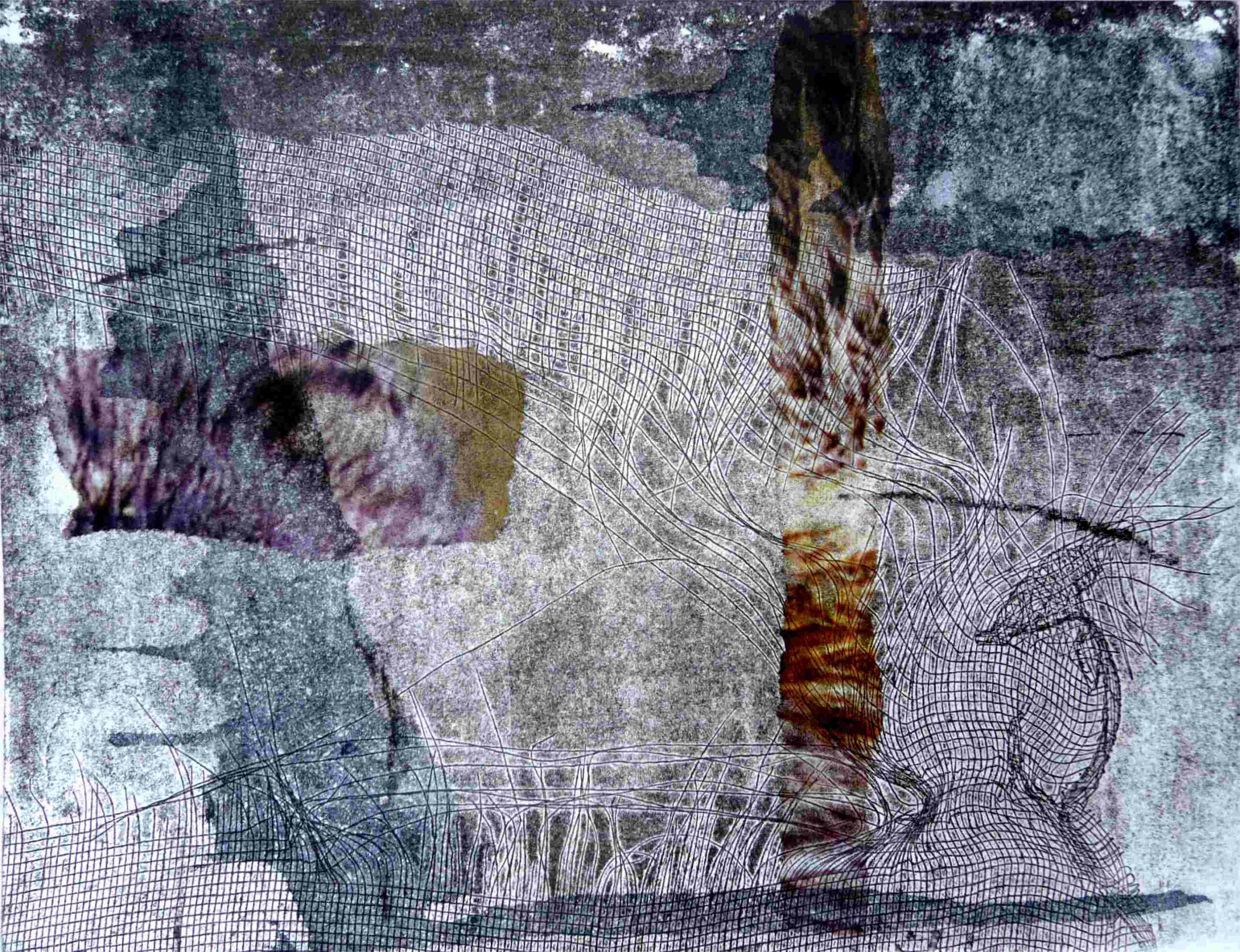 Feinfühlig Ia, 2014 | 2-Farben-Tiefdruck mit Collage | 16 x 21cm